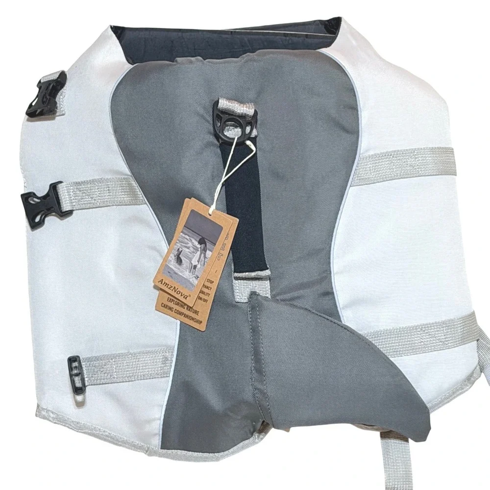 AmzNova Dog Life Jacket Gray Shark Fin Pet Safety Vest Adjustable SM/MD NEW